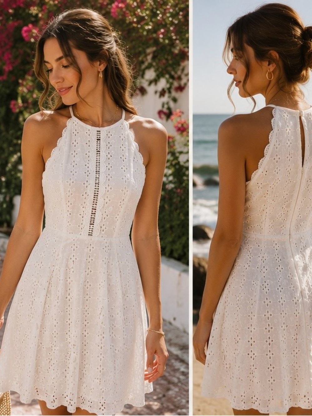 Matt Midnight Doll Ivory Eyelet Lace Halter Dress size small